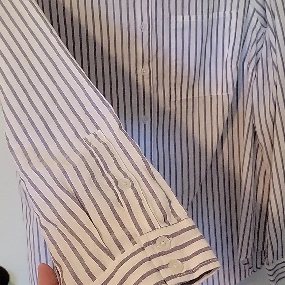 Torrid Blue and White Striped Button Down Long Sleeve Shirt - Picture 5 of 10
